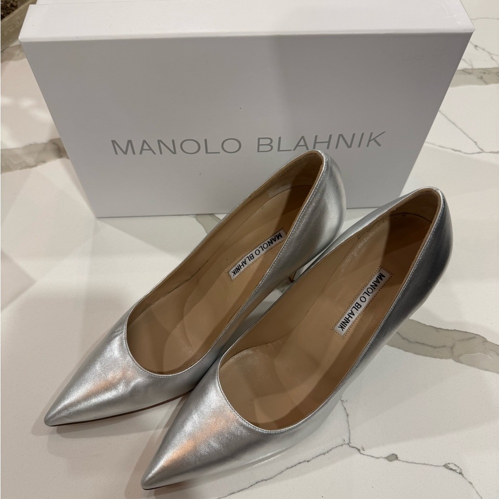 Manolo Blahnik Metallic Silver Heels
